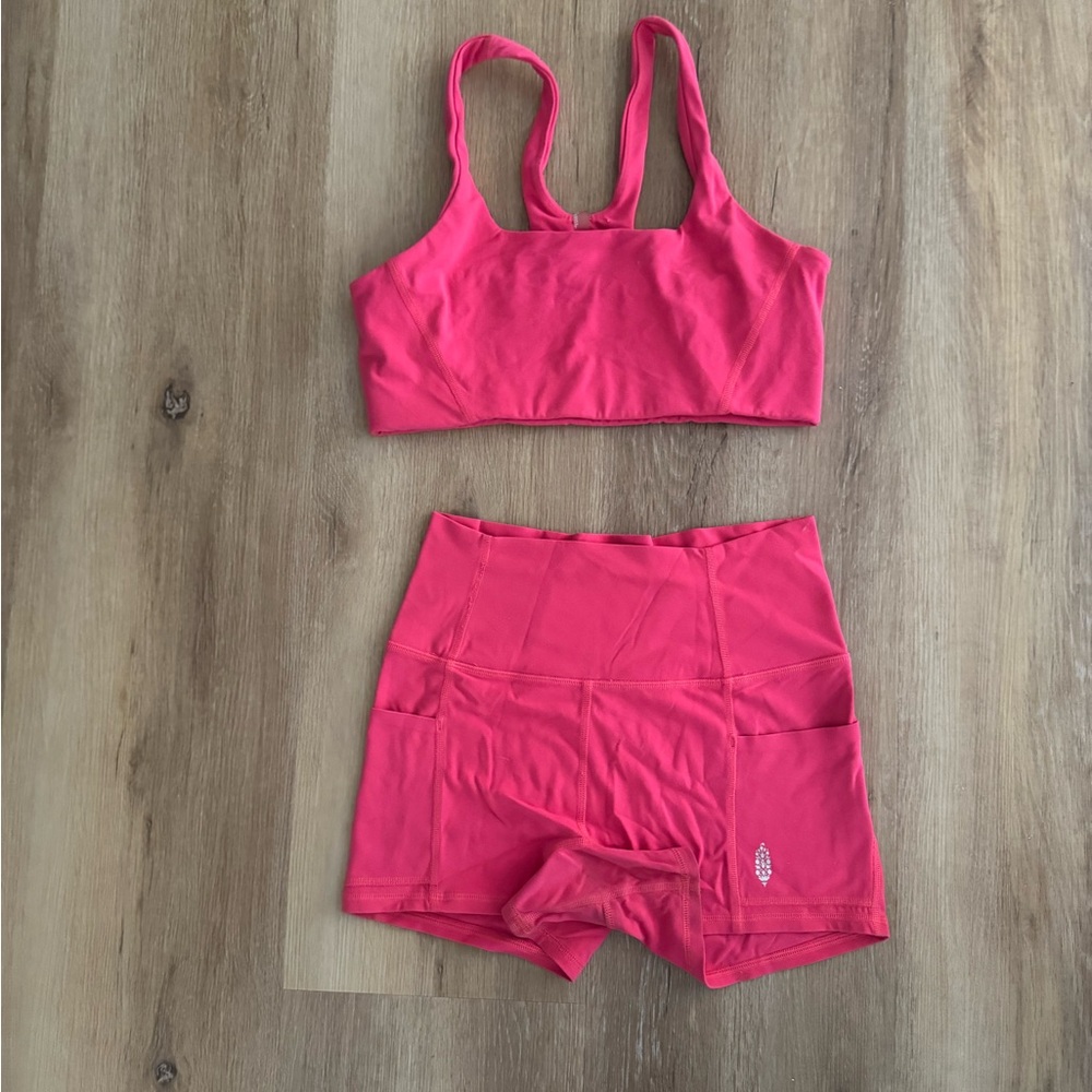 FP Movement by Free People Never Better Vibrant Pink Sports Bra and Shorts Set